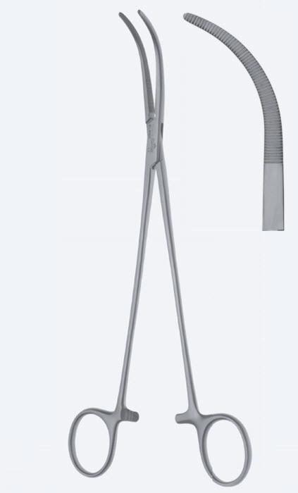 Зажими дисекційні та лігатурні Overholt-Geissendoerfer, фіг. 5, вигнуті, зубчасті щелепи, з кремал, довжина 280 мм. Бренд - Asanus Medizintechnik Gmb, Німеччина